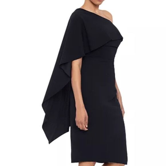 Xscape One Shoulder Draped Dress Size 12 NWOT Dark Blue - Picture 3 of 8